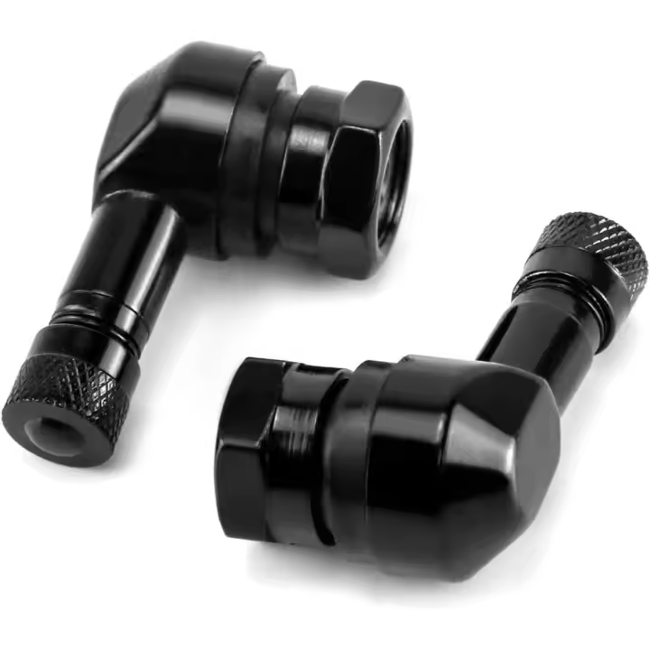 Vástago de válvula de neumático en ángulo de 90 grados, extensiones de tapas de válvula de neumático de aleación de aluminio con sello de goma para motores bicicletas, 2 piezas - 1