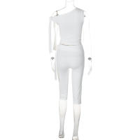 Conjunto De Shorts Blancos Y Top De Hombros Descubiertos Para Mujer 2 Piezas Moda Elegante Con Pliegues Cintura Alta Y Pierna Larga Ajustada - details 4