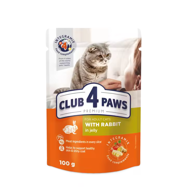 Comida húmeda completa para gatos adultos CLUB 4 PAWS PREMIUM-Conejo en gelatina PACK 24*100g - 1