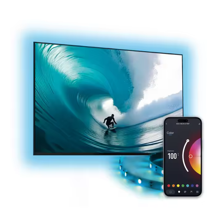 Tira SmartLED para TV KSIX 2m, Recortable, 480 lm, App Compatible con Alexa, Google Home, Siri, Colores RGB, Hasta 70" - 1