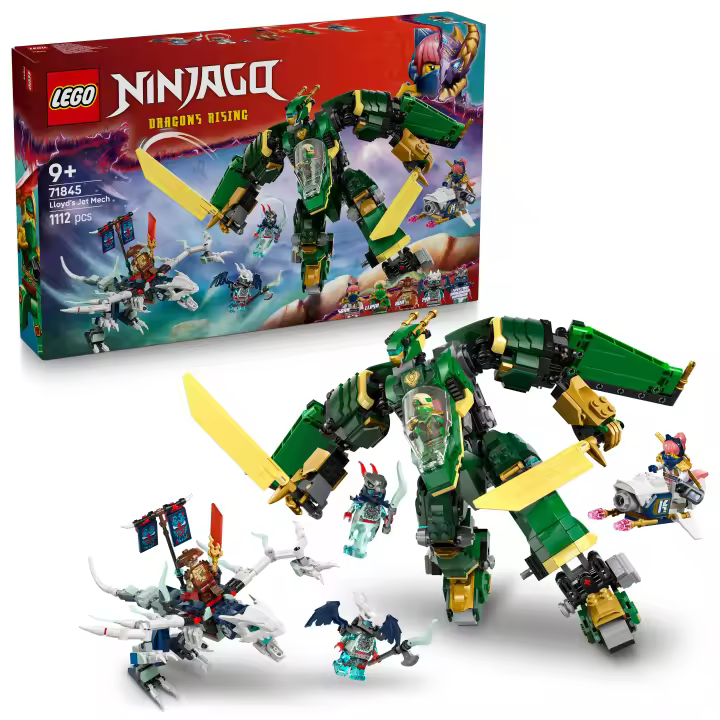 [PREVENTA] LEGO® NINJAGO® Meca Reactor de Lloyd Kit de Construcción de Juguetes Ninja, Set Transformable con 5 Minifiguras, Dragón, Armas y Moto Voladora, Regalo para Niños desde 9 Años 71845 - 1