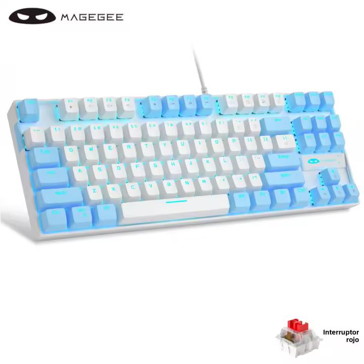Teclado Mecánico De Juego MageGee 75% Con Interruptores Azul/rojo Retroiluminación LED Azul 87 Teclas Compacto TKL Para PC Windows - 1