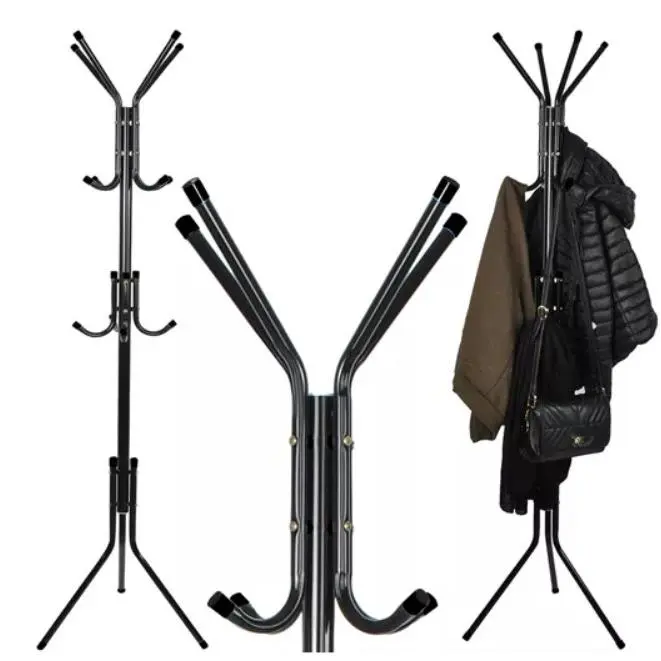 Ruhhy, Perchero Metálico para Pasillo y Entrada - Negro - 12 Ganchos - 170cm - 1