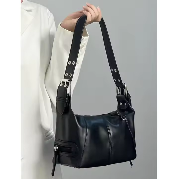 Bolso De Hombro Para Mujer De Cuero PU De Alta Calidad Sólido Negro Blanco Bolso Tote Para Oficina Y Citas Estilo Minimalista - 1