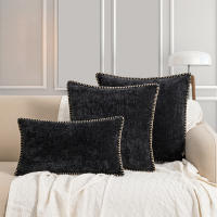 Funda De Cojín Tejida De Color Sólido Con Borde De Veludo Estilo Moderno Y Lujo Para Sofás Dormitorios Camas - details 2