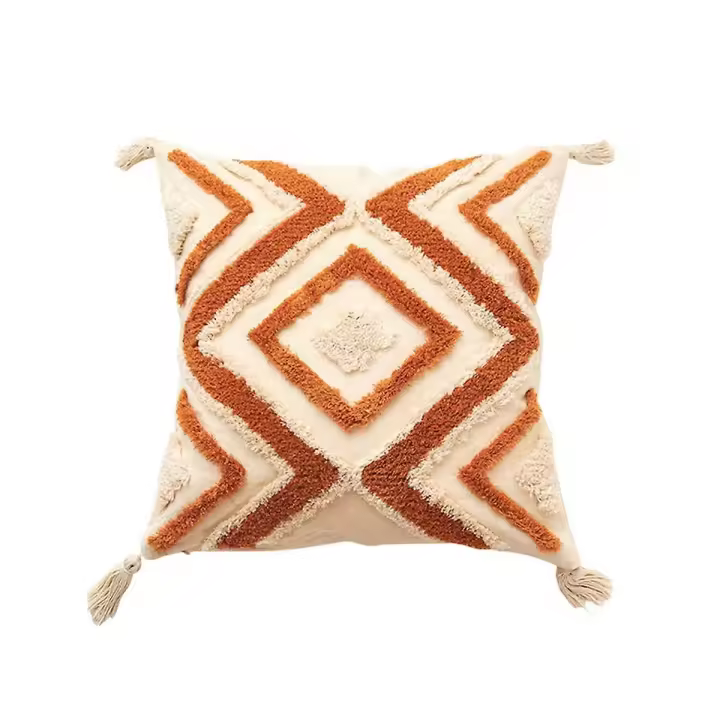 Boho Throw Funda de Almohada 18x18 Decorativo Hogar Funda de Almohadilla Irregular Rómbica Celosía Tufted Funda de Almohadilla Decorativa - 1