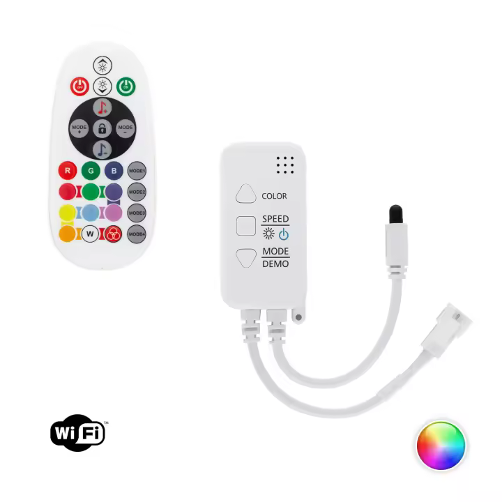 Ledkia Controlador Regulador WiFi Tira LED RGBIC Digital SPI 12-24V DC con Mando IR RGB - 1