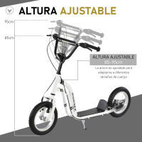 HOMCOM Patinete para Niños Mayores de 5 Años Scooter 2 Neumáticos Inflables de Caucho con Frenos Manillar Ajustable Pedal Antideslizante 120x58x85-95 cm Blanco - details 0