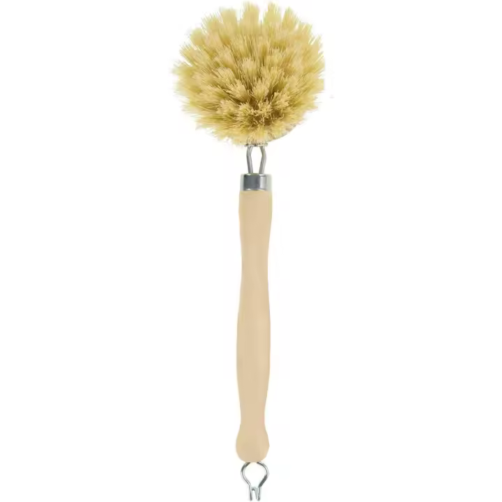 Cepillo para platos de madera, Tampico natural y fijaciones metálicas, cabezal extraíble y apto para lavavajillas, de plástico, dimensiones 240 x 55 x 35 mm. - 1