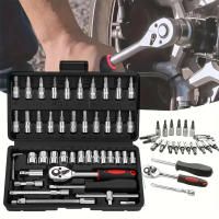 Juego De Llaves De Fijación De 46 Piezas Para Coche Motocicleta Bicicleta Herramientas De Reparación Combinadas Llaves De Fijación De Manga Destornilladores - details 0