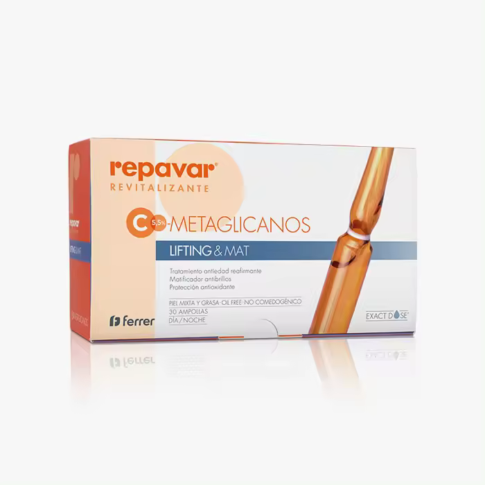Repavar Revitalizante Sérum Facial Efecto Lifting y Matificante  Elaborado con Vitamina C - Formato para 1 Mes - Acción Antioxidante y Antiedad - Piel más Joven y Firme - 30 Ampollas de 1 ml - 1