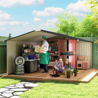 Outsunny Caseta de Jardín Exterior, 12,4 m² 340x386x200 cm Cobertizo de Jardín Exterior Metálico con Puertas Dobles con Cerradura Kit de Fundación y Ventilación para Almacenaje Bicicletas Blanco - details 3