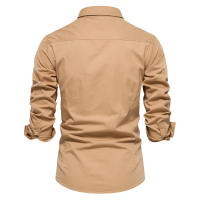 Camisa Militar Estilo Otoño AIOPESON 2023 Para Hombres Algodón 100% Con Bolsillos Color Sólido Slim Casual Manga Larga - details 4