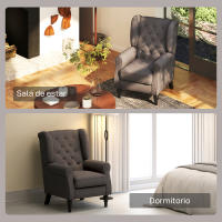 HOMCOM Sillón individual Sillón de relajación Sillón de orejas Silla individual Sillón de acento con tufting Pies de madera Poliéster74 x 86 x 102 cm - details 3