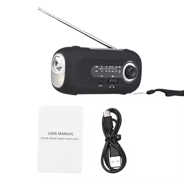 Radio Solar De Manivela Con Alarma SOS AM/FM Para Emergencias Radio Portátil Con Batería Recargable 4 Modos Y Linterna - 1