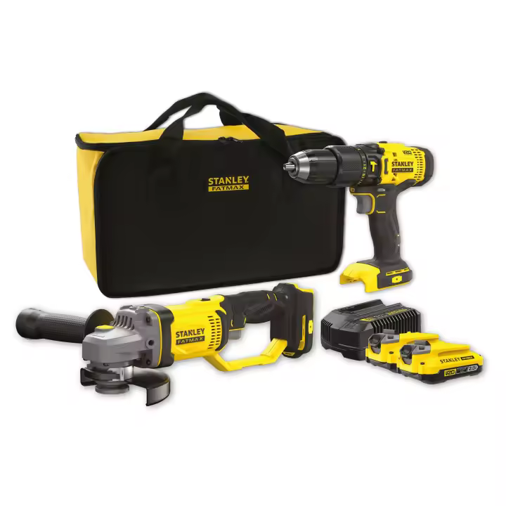 Combo Kit Stanley V20 Li-Ion 18V: Taladro Percutor SFMCD711 + Mini-Amoladora SFMCG400 - 1