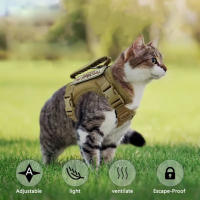 Harnés Táctico Marrón Claro Para Gatos Con Correa Ajustable Anti-roque Para Paseos Control De Perros Pequeños Cadena De Gatos - details 1