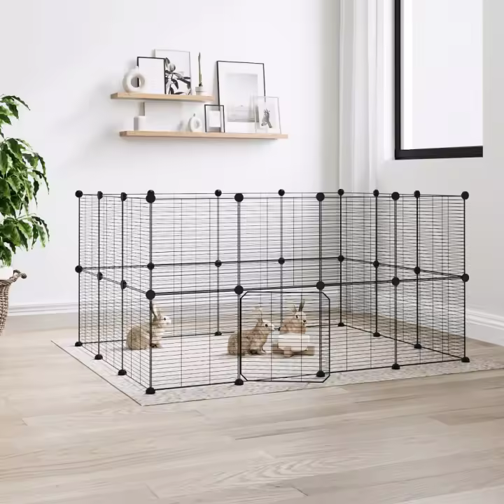 vidaXL Jaula para mascotas de 28 paneles puerta acero negro 35x35 cm - 1
