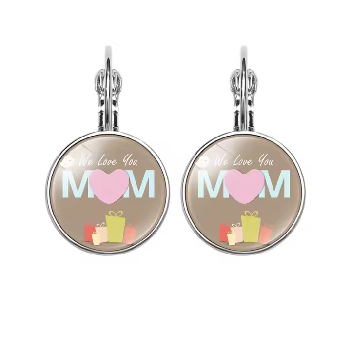 Regalo del Día DE LA Madre Amor de Mamá MAMÁ Pendientes de Piedras preciosas de tiempo en forma de corazón Ganchos de Oreja simples Coreanos - 1