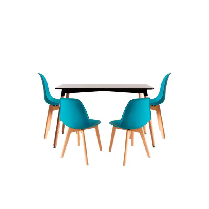 Conjunto Mesa Tower Rectangular 120 x 80 cm Negra y Pack 4 Sillas Kelen - Verde azulado - 1
