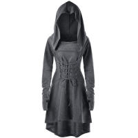 Vestido De Invierno Con Capucha Gótico Con Cinturón Y Manga Larga Vestido Bodycon Vintage Slinky Con Encaje Cuello Alto Estilo Americano Retro Para Mujer - details 5