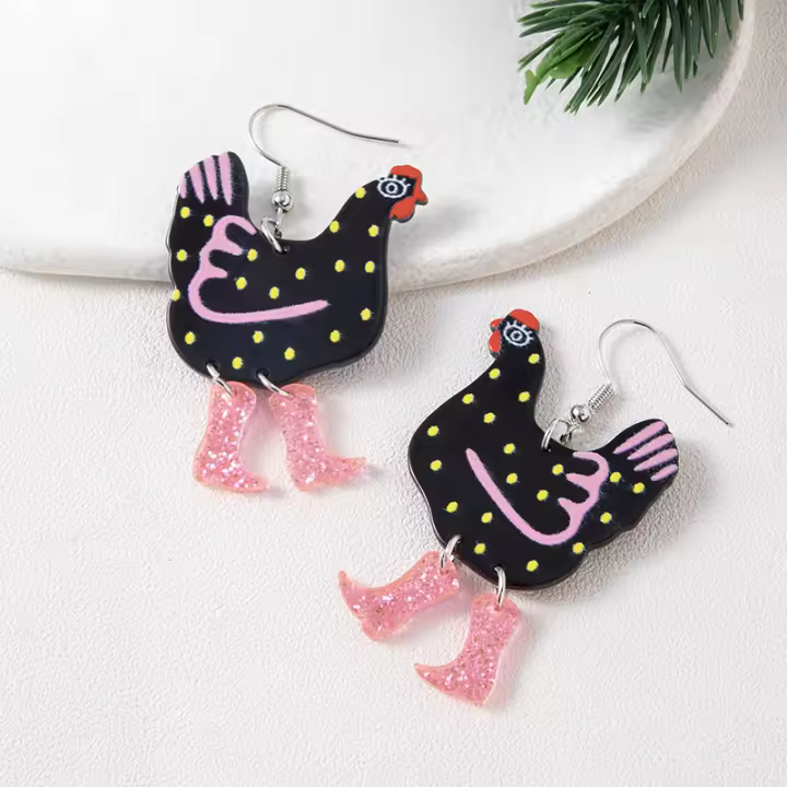 Pendientes Colgantes De Pollo Con Puntos Acrílicos Zapatos De Tacón Alto Para Mujer Joyería Vintage Eco-amigable 3.4*6.1 Cm - 1