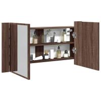 vidaXL Armario espejo baño luz LED acrílico 90x12x45 cm en color Gris hormigón/Marrón roble/Negro y más | almacenamiento funcional diseño moderno para baño dormitorio sala - details 1