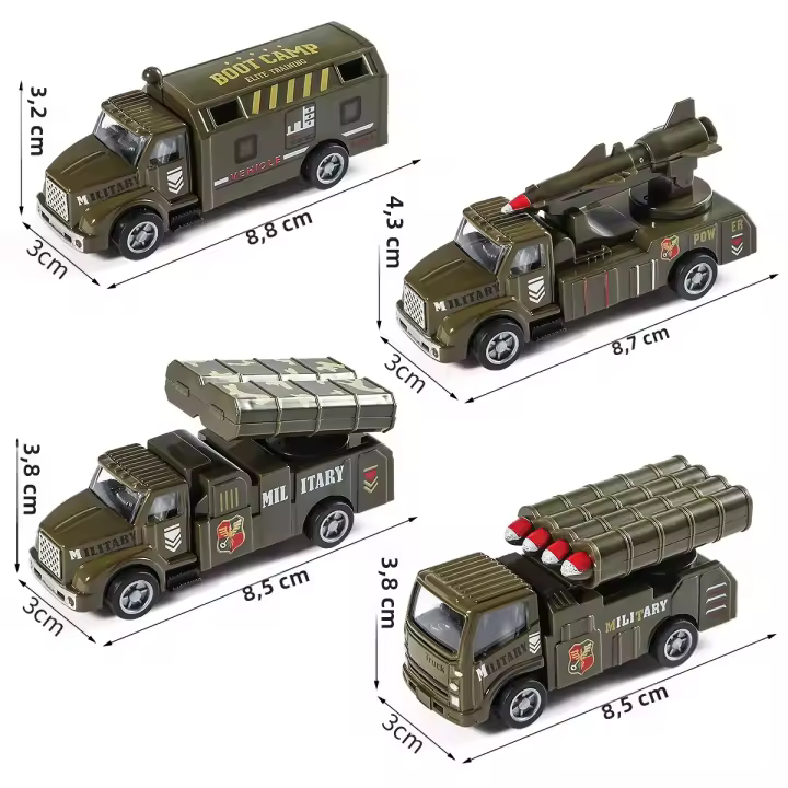 Juego De 4 Piezas De Vehículos Militares De Aleación De Metal Para Niños Coche Transporte De Misiles Vehículo Blindado Modelo De Camión Juguete De Simulación - 1