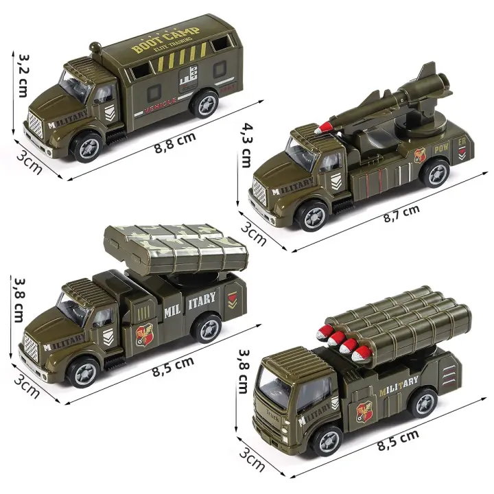 Juego De 4 Piezas De Vehículos Militares De Aleación De Metal Para Niños Coche Transporte De Misiles Vehículo Blindado Modelo De Camión Juguete De Simulación - 1