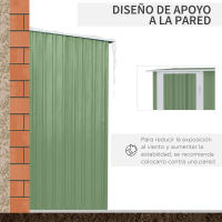 Outsunny Caseta de Jardín 1,07 m² 142x84x189 cm Cobertizo Exterior de Acero Galvanizado con Puerta Cerradura y Orificios de Drenaje para Almacenamiento de Herramientas - details 5