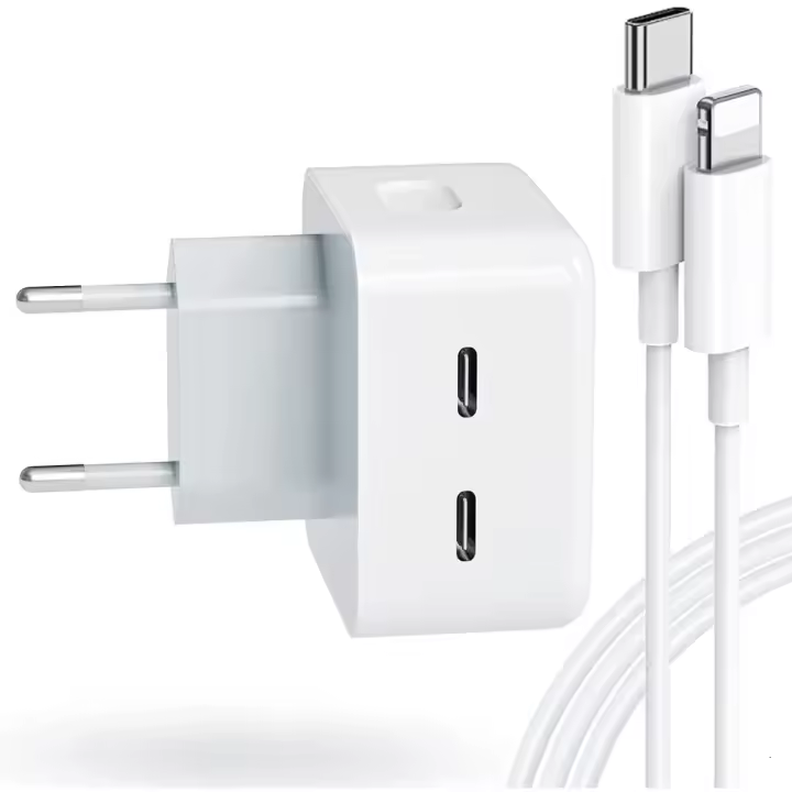 Cargador Rápidamente 35W Doble Puerto Type C, Adaptador de Corriente Doble Puerto Type C, cargador de 35W Doble Puerto Tipo C con Cable Compatible con iPhone 12/13/11/XR/XS/X/8,Pad, Pro/Air, Galaxy - 1