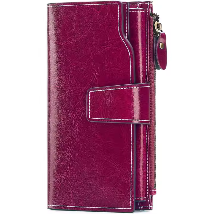Cartera de mujer de cuero genuino de gran capacidad con múltiples tarjetas - 1