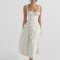 Vestido De Playa Para Mujer Con Estampado Floral Cuello Cuadrado Ajuste Frontal Y Abertura En Pierna Midi Polyester Sin Mangas Vestido De Noche - details 61