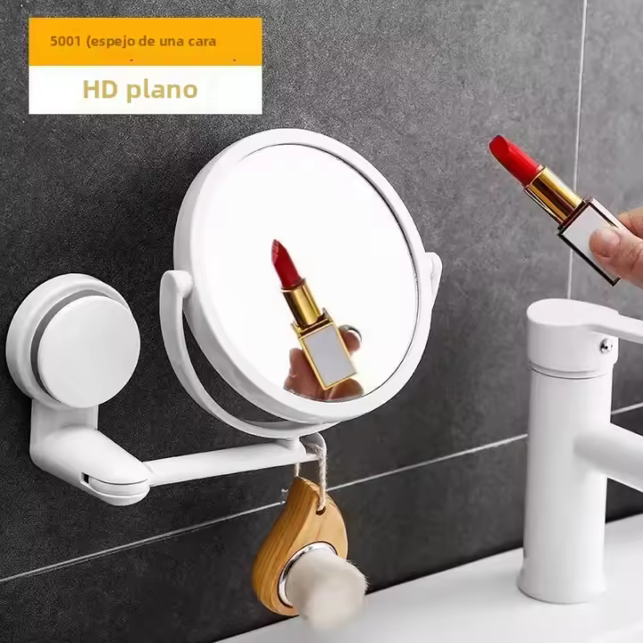 Espejo De Pared Plegable Para Baño Sin Perforar Con Brazo Giratorio Y Doble Cara Para Maquillaje Moderno Plástico 6 Pulgadas - 1