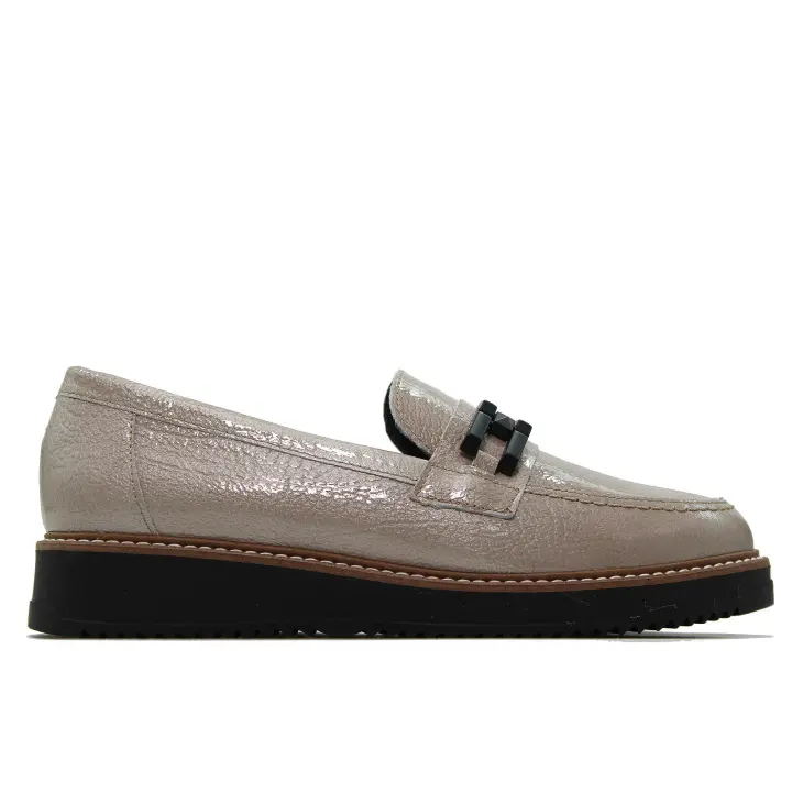 PITILLOS 10070 Zapato mocasín de piel,adornado con eslabón,sin cordones,suela de goma,de cuña,brillo, para señora - 1