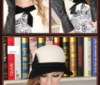 Gorro De Paja Blanca Ancha Para Mujer Gorro Bowler De Lana Acolchada Estilo Fedora Para Fiesta De Té Iglesia Casual - details 4