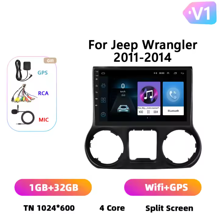 Podofo Radio de coche Android 2 Din para Jeep Wrangler 2011 2012 2013 2014 Carplay 8+128GB AI Voice WIFI+4G DSP GPS Navegación Multimedia Reproductor de Video - 1
