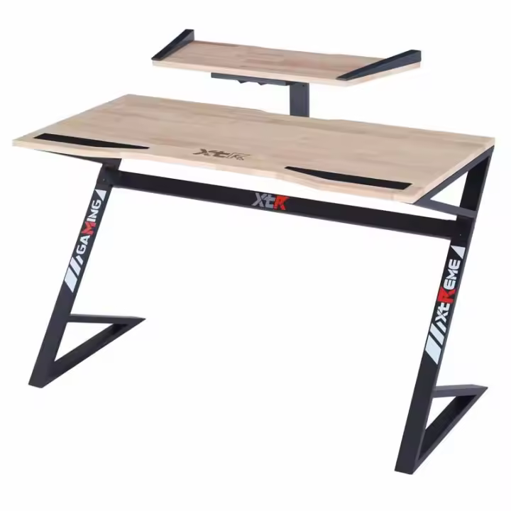 Miroytengo Mesa Gaming Pro Color Negro y Madera claro con estante 120 cm Estudio Oficina - 1