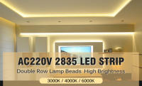 Tira De Luz LED Flexible 220V Doble Fila SMD2835 180Leds/m Impermeable Con Enchufe EU 1-15M 3000K 4000K 6000K Para El Hogar - details 0