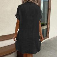 Vestido Elegante De Verano Para Mujer Con Cuello En V Y Mangas Cortas Botones Y Cuello Encogible Vestido De Oficina Para Dama Con Estilo Robe - details 28