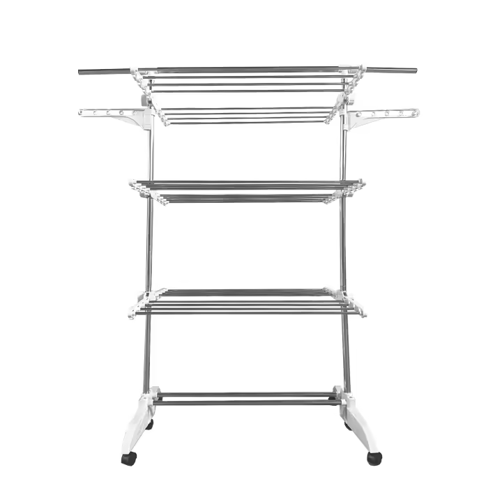 Tendedero XXL Plegable Premium Slim Nyana Home | 6 Niveles | Acero Inoxidable | Barra Telescópica | 48 Ganchos | 6 Ruedas Pivotantes 360º con Freno - 1