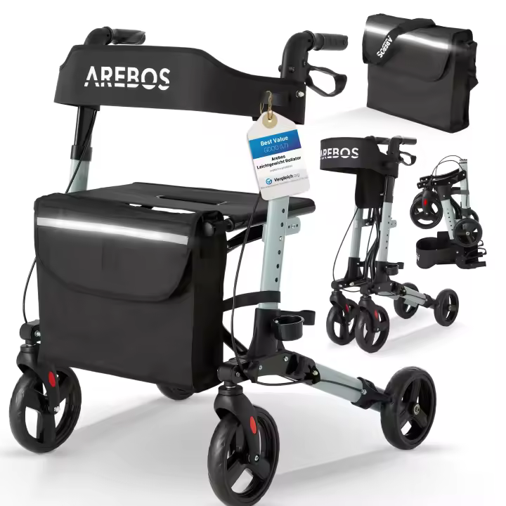 AREBOS Caminador Andador plegable de aluminio con ruedas ligero con frenos 136 kg - 1
