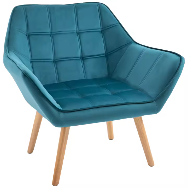 HOMCOM Sillón individual Sillón de orejas Sillón relax Sillón con patas elevadas de terciopelo Poliéster aterciopelado escandinavo 64 x 62 x 72,5 cm - 1