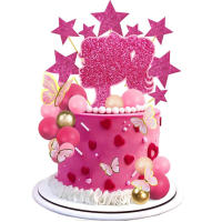 46pcs Topcake Rosa Fuerte Para Niñas Con Mariposas Y Estrellas Decoración Para Cumpleaños Fiesta De Colores Rosa Y Oro - details 5
