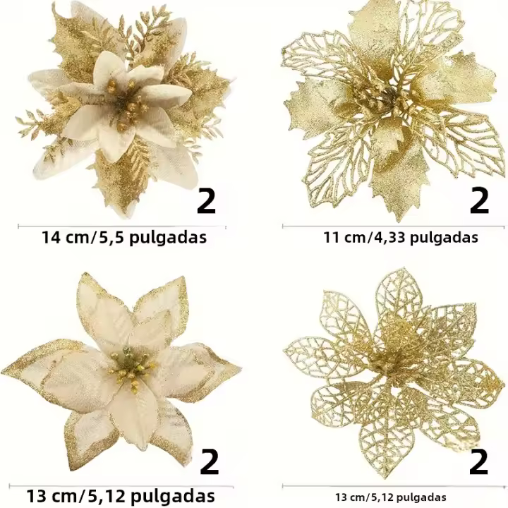 8/16Pcs/set Flores De Navidad Con Brillo Decoraciones De Árbol De Navidad Para El Hogar Flores Artificiales Xmas Adornos Decoración De Año Nuevo - 1