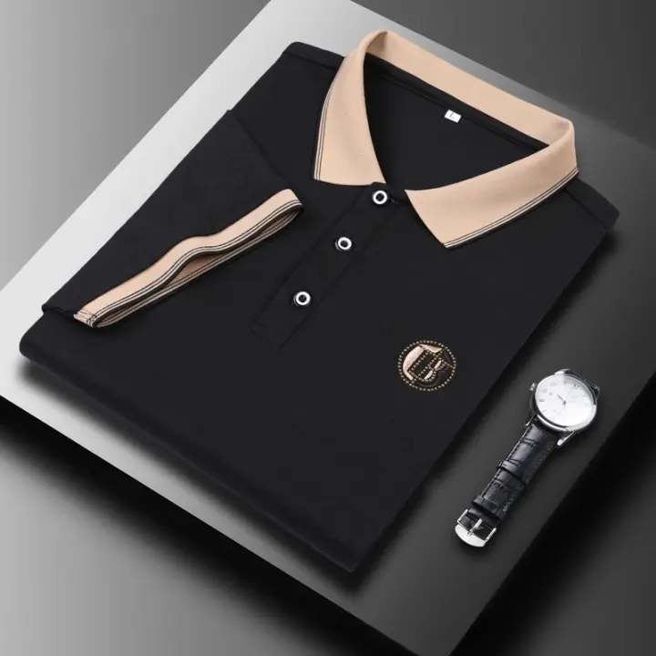 Camisa Polo Casual Para Hombres Con Bordado Manga Corta Color Sólido Moda Top Antigüedad Primavera Otoño Algodón Blends - 1