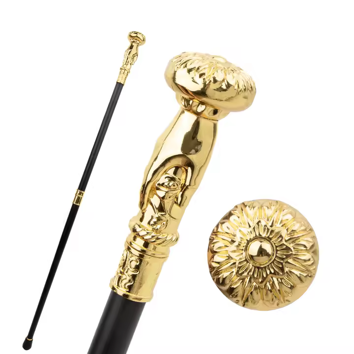 Bastón De Moda Dorado Con Flor Mango Decorativo Elegante Para Fiesta 93cm Con Punta De Goma Material De Acero - 1