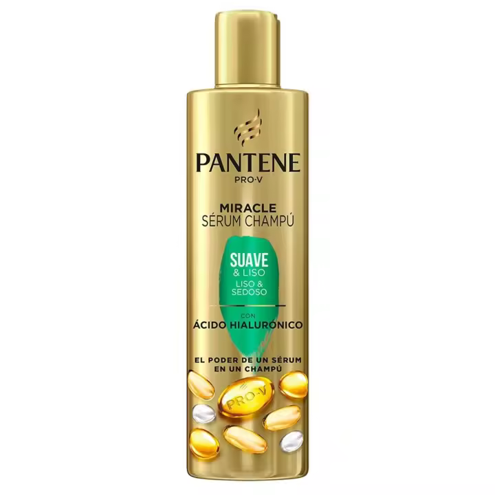 Pantene | Champú Miracle Serum Suave & Liso - Anti encrespamiento Cabello - Con Ácido Hialurónico, hidrata en profundidad el cabello. 225ml - 1