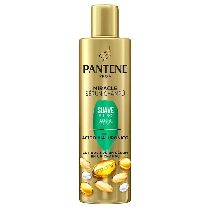 Pantene | Champú Miracle Serum Suave & Liso - Anti encrespamiento Cabello - Con Ácido Hialurónico, hidrata en profundidad el cabello. 225ml - 1