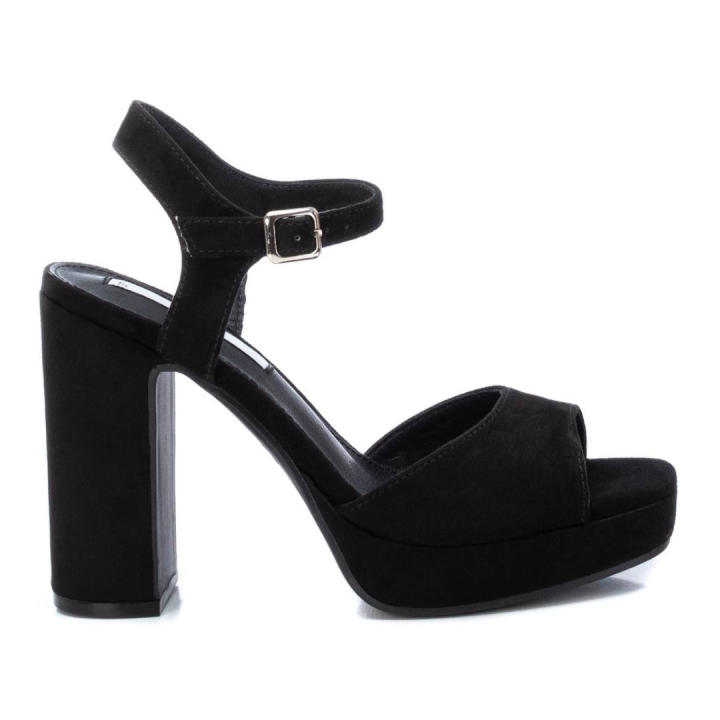 Black xti heeled sandals with front platform and ankle bracelet